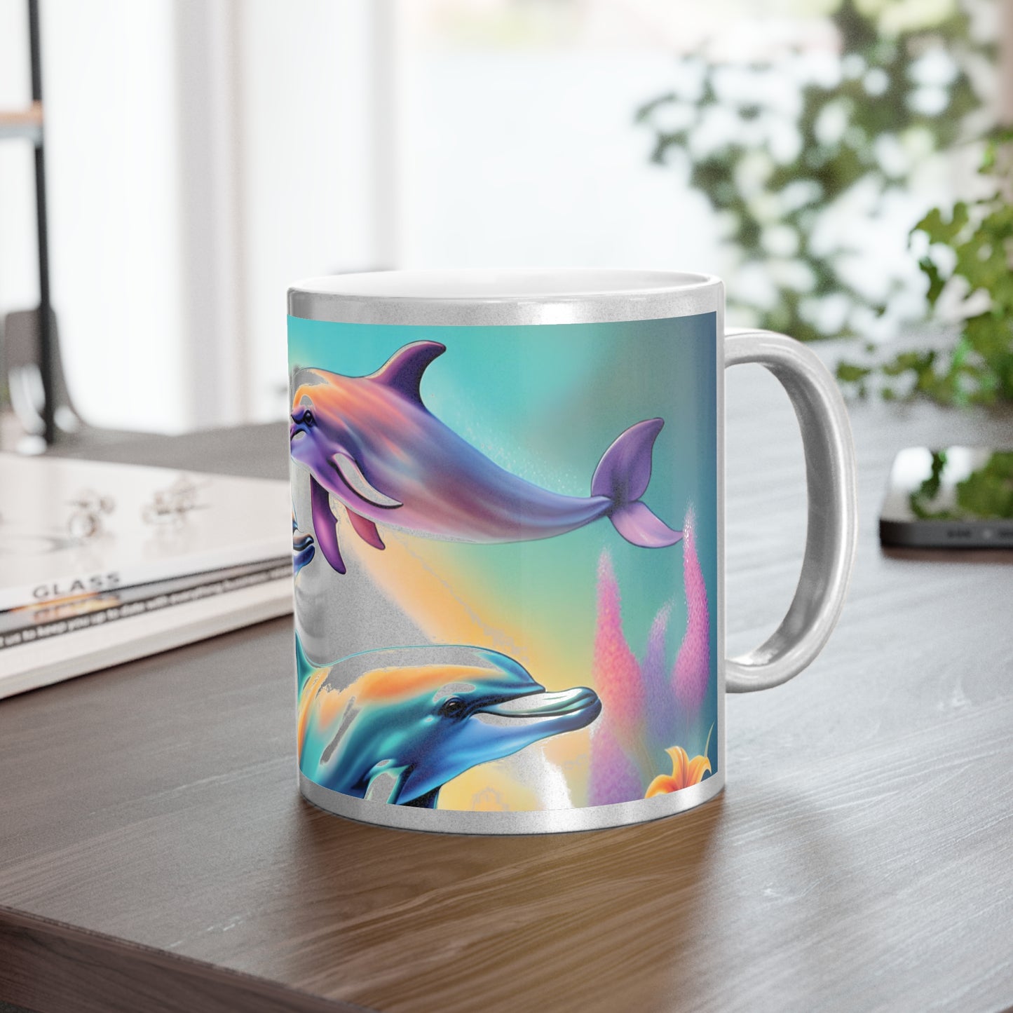 Metallic Mug (Silver\Gold), Dolphins