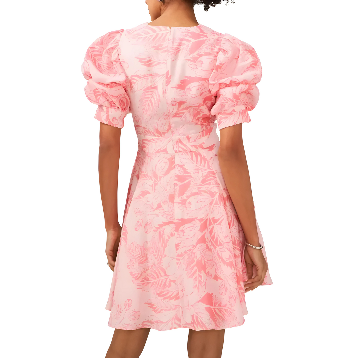 1.STATE, Floral Pink Tiered Bubble Sleeve Mini dress