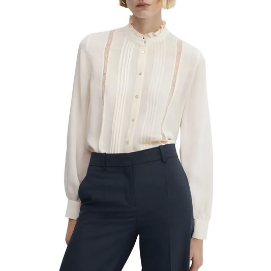 MANGO Lace Inset Button-Up Shirt, Blouse