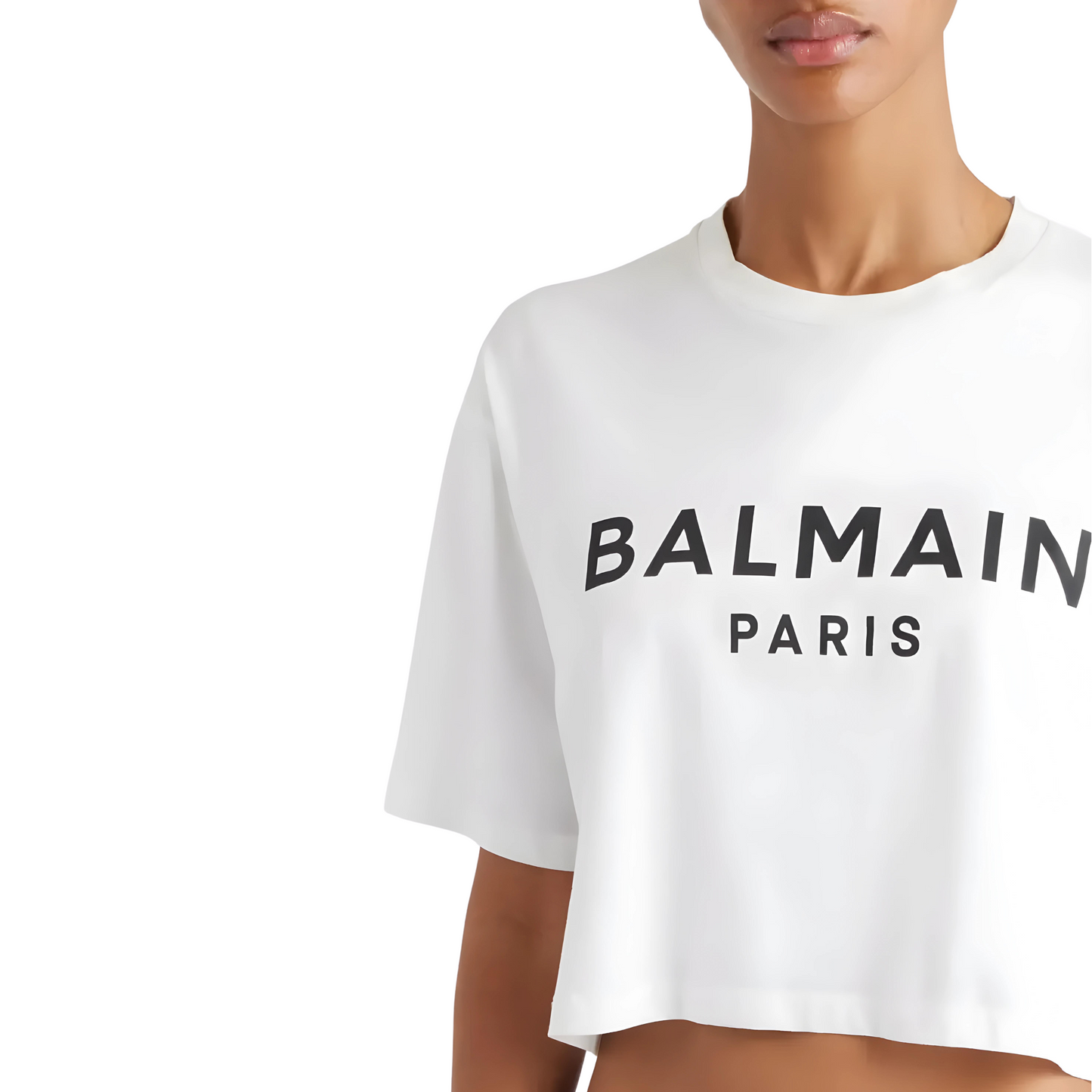 Balmain Logo Crop Cotton Graphic T-Shirt