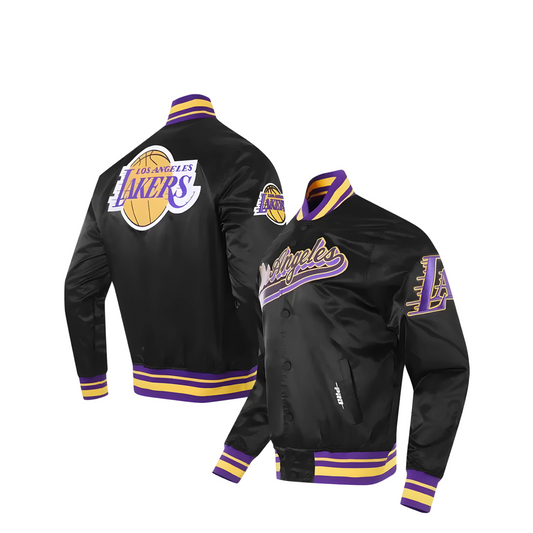 Men's Pro Standard Black Los Angeles Lakers Script Tail Full-Snap Satin Varsity Jacket PRO STANDARD