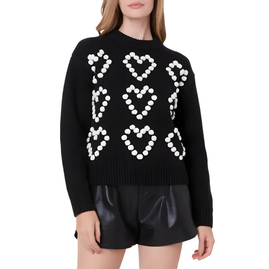 English Factory Pompom Heart Mock Neck Sweater