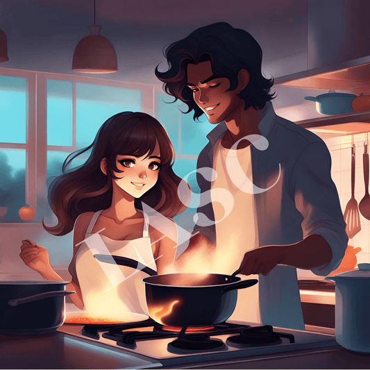Digital Art Anime, Anime girl boy cooking