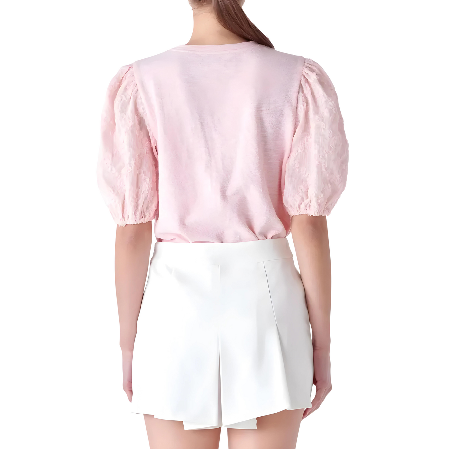 English Factory Mixed Media Puff Sleeve Top, blouse