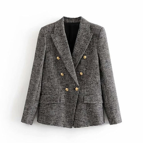Elegant Women Tweed Plaid Blazers Suits Notched, gifts for her