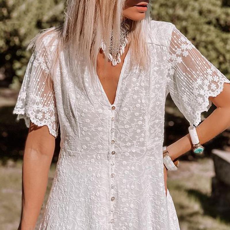 Elegant Long Lace Dress, White, Gifts for her